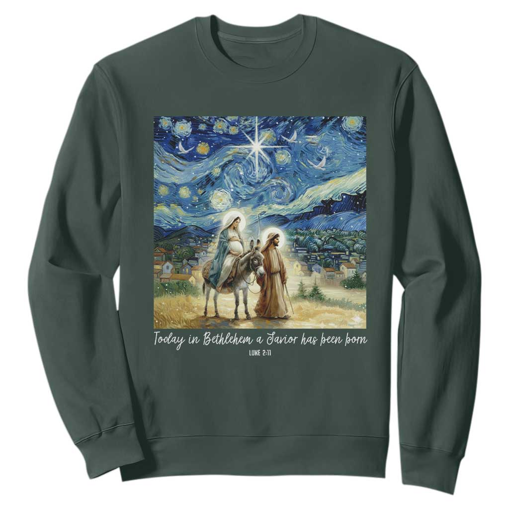 Bethlehem Starry Night Sweatshirt Nativity Luke 2:11 Christian Christmas - Print Your Wear