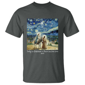 Bethlehem Starry Night T Shirt Nativity Luke 2:11 Christian Christmas TS14 Dark Heather Print Your Wear