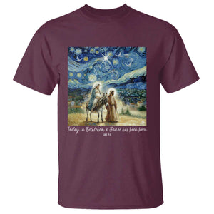 Bethlehem Starry Night T Shirt Nativity Luke 2:11 Christian Christmas TS14 Maroon Print Your Wear