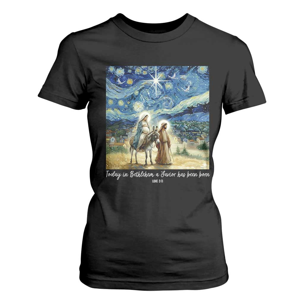 Bethlehem Starry Night T Shirt For Women Nativity Luke 2:11 Christian Christmas TS14 Black Print Your Wear