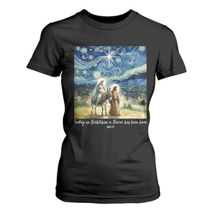 Bethlehem Starry Night T Shirt For Women Nativity Luke 2:11 Christian Christmas TS14 Black Print Your Wear