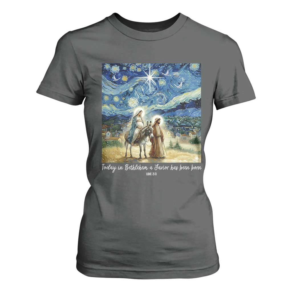 Bethlehem Starry Night T Shirt For Women Nativity Luke 2:11 Christian Christmas TS14 Dark Heather Print Your Wear
