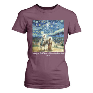 Bethlehem Starry Night T Shirt For Women Nativity Luke 2:11 Christian Christmas TS14 Maroon Print Your Wear