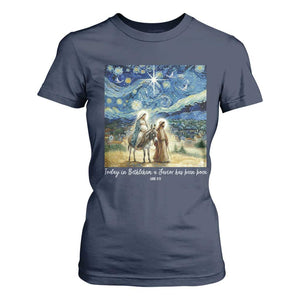 Bethlehem Starry Night T Shirt For Women Nativity Luke 2:11 Christian Christmas TS14 Navy Print Your Wear