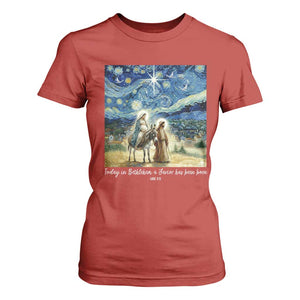 Bethlehem Starry Night T Shirt For Women Nativity Luke 2:11 Christian Christmas TS14 Red Print Your Wear