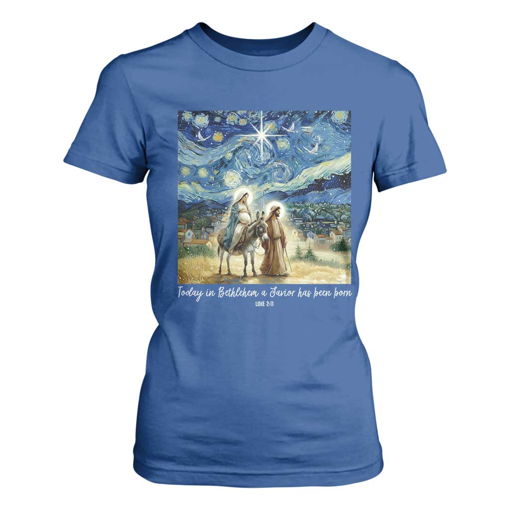 Bethlehem Starry Night T Shirt For Women Nativity Luke 2:11 Christian Christmas TS14 Royal Blue Print Your Wear
