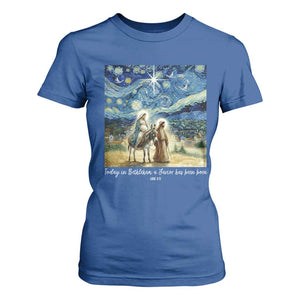 Bethlehem Starry Night T Shirt For Women Nativity Luke 2:11 Christian Christmas TS14 Royal Blue Print Your Wear