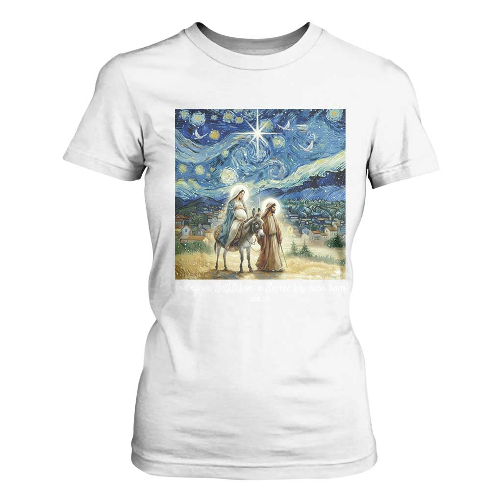 Bethlehem Starry Night T Shirt For Women Nativity Luke 2:11 Christian Christmas TS14 White Print Your Wear