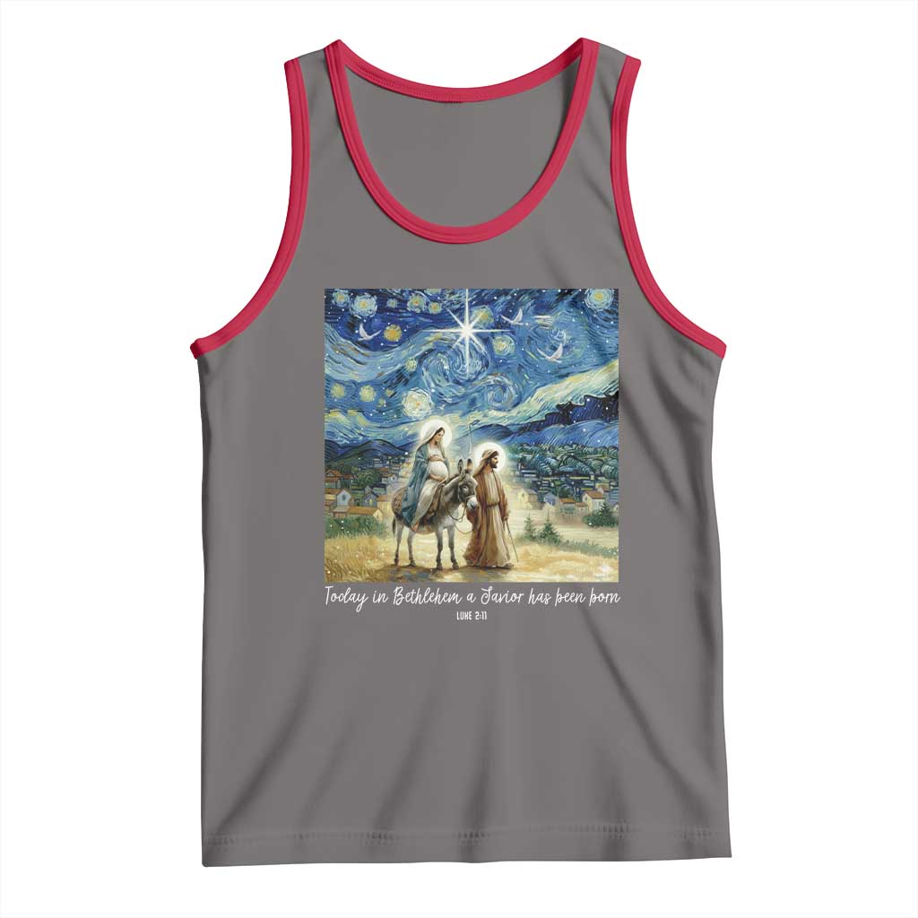 Bethlehem Starry Night Tank Top Nativity Luke 2:11 Christian Christmas TS14 Deep Heather Red Print Your Wear