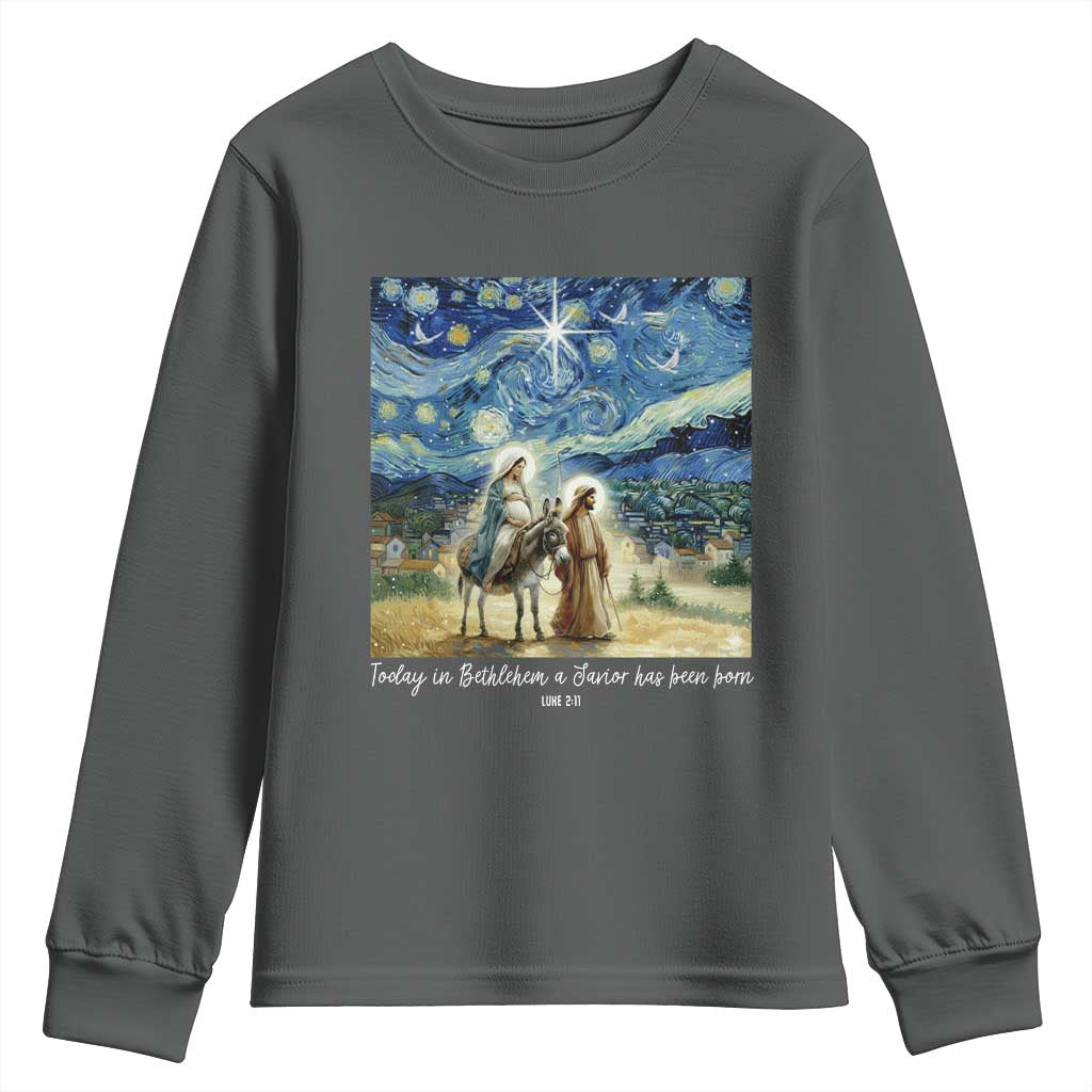 Bethlehem Starry Night Youth Sweatshirt Nativity Luke 2:11 Christian Christmas TS14 Dark Heather Print Your Wear
