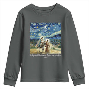 Bethlehem Starry Night Youth Sweatshirt Nativity Luke 2:11 Christian Christmas TS14 Dark Heather Print Your Wear