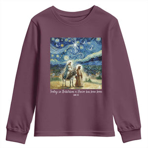 Bethlehem Starry Night Youth Sweatshirt Nativity Luke 2:11 Christian Christmas TS14 Maroon Print Your Wear