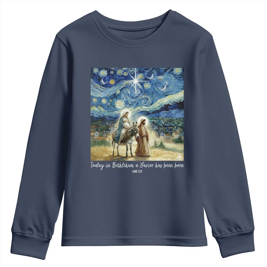 Bethlehem Starry Night Youth Sweatshirt Nativity Luke 2:11 Christian Christmas TS14 Navy Print Your Wear