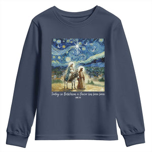 Bethlehem Starry Night Youth Sweatshirt Nativity Luke 2:11 Christian Christmas TS14 Navy Print Your Wear