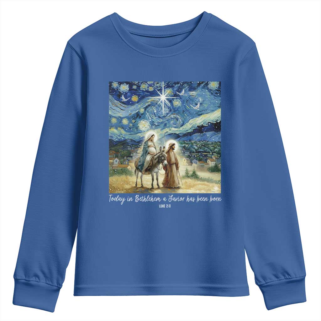 Bethlehem Starry Night Youth Sweatshirt Nativity Luke 2:11 Christian Christmas TS14 Royal Blue Print Your Wear