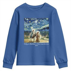 Bethlehem Starry Night Youth Sweatshirt Nativity Luke 2:11 Christian Christmas TS14 Royal Blue Print Your Wear
