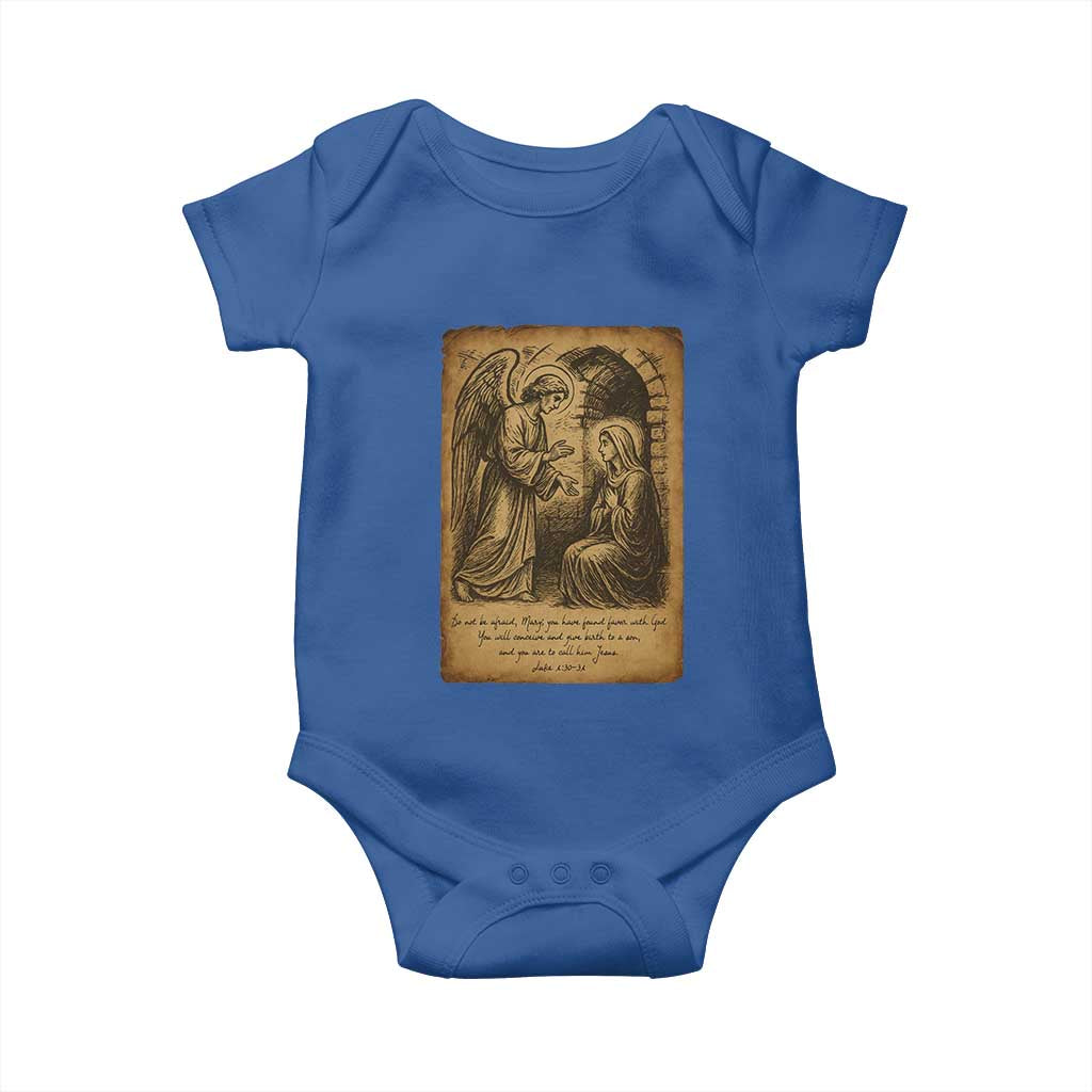 Virgin Mary Baby Onesie Angel Gabriel Luke 1:30 Christian TS14 Royal Blue Print Your Wear