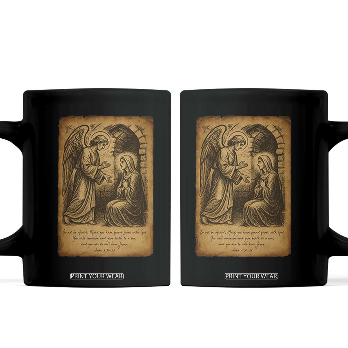Virgin Mary Coffee Mug Angel Gabriel Luke 1:30 Christian TS14 Black Print Your Wear