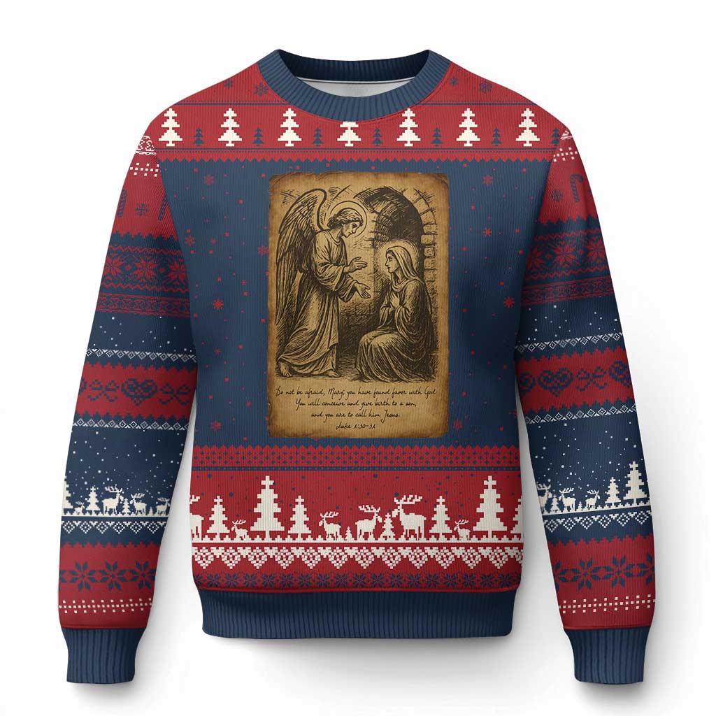 Virgin Mary Ugly Christmas Sweater Angel Gabriel Luke 1:30 Christian TS14 Navy Red Print Your Wear
