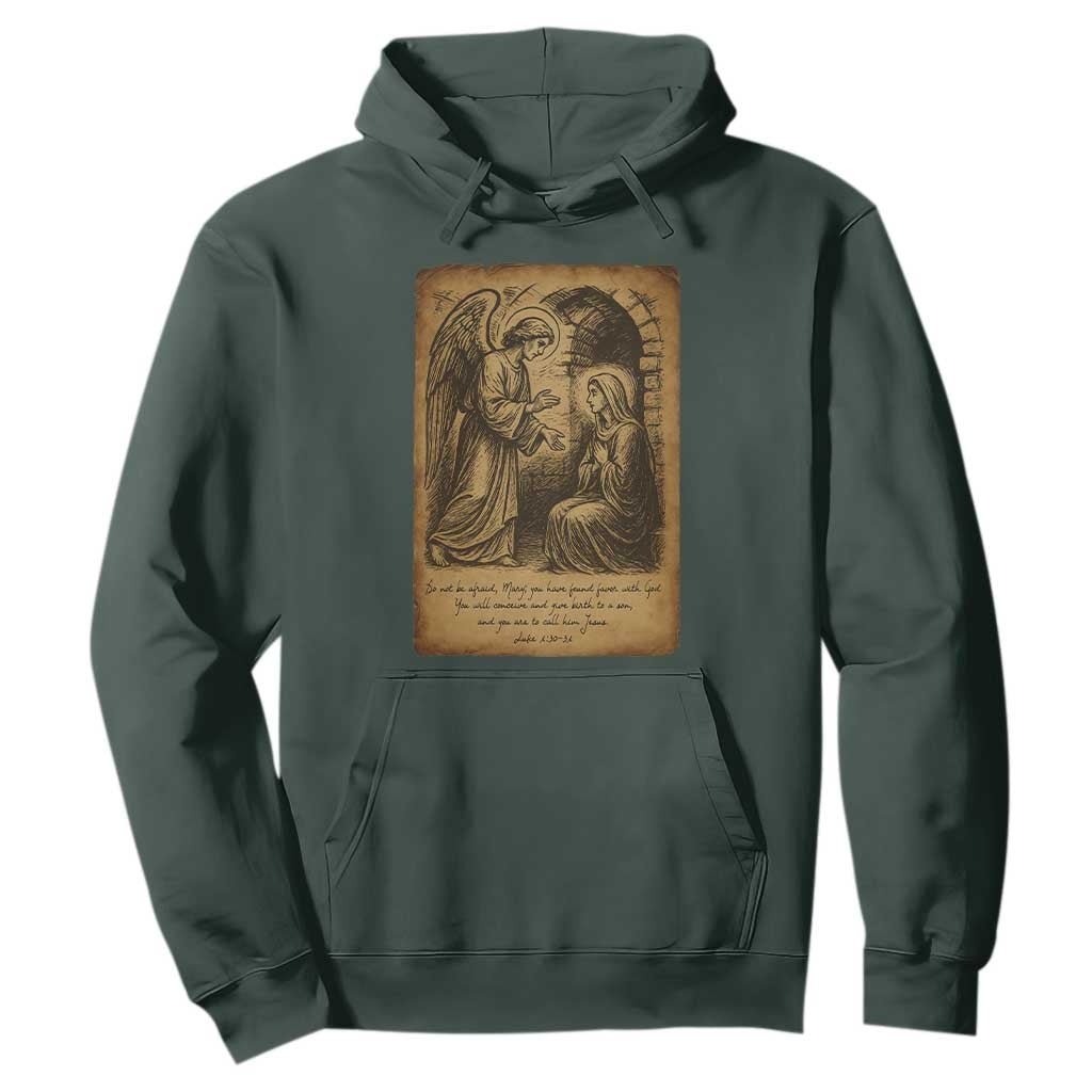 Virgin Mary Hoodie Angel Gabriel Luke 1:30 Christian TS14 Dark Forest Green Print Your Wear