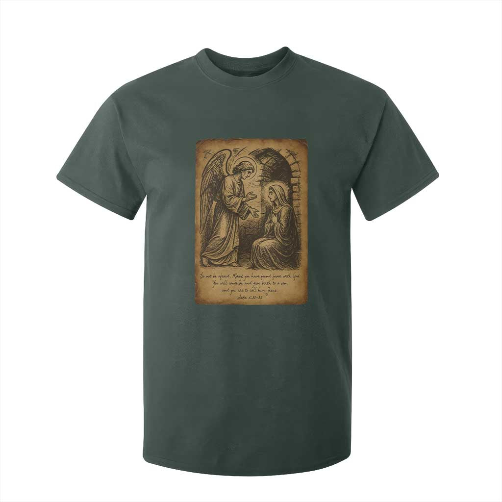 Virgin Mary T Shirt For Kid Angel Gabriel Luke 1:30 Christian TS14 Dark Forest Green Print Your Wear