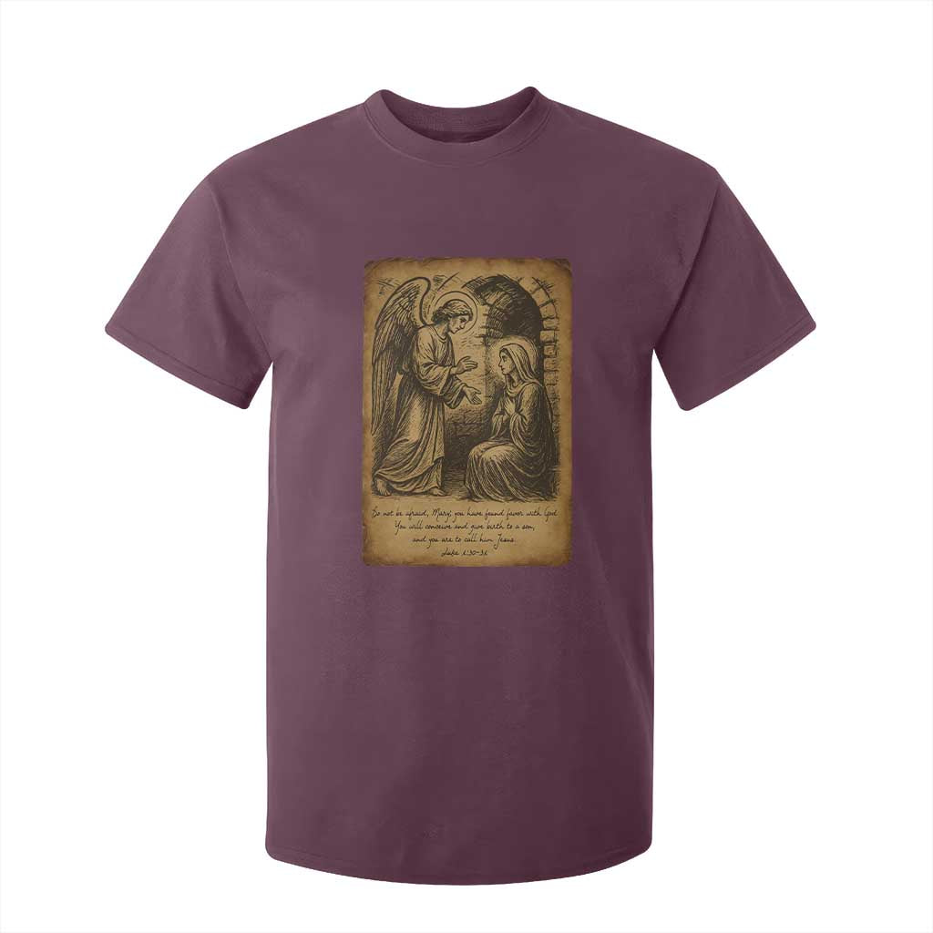 Virgin Mary T Shirt For Kid Angel Gabriel Luke 1:30 Christian TS14 Maroon Print Your Wear