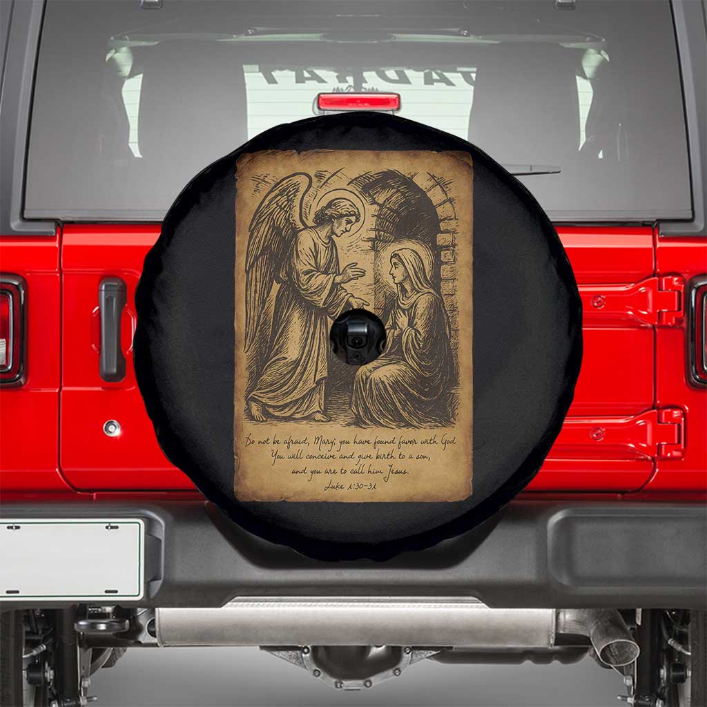 Virgin Mary Spare Tire Cover Angel Gabriel Luke 1:30 Christian TS14 Black Print Your Wear