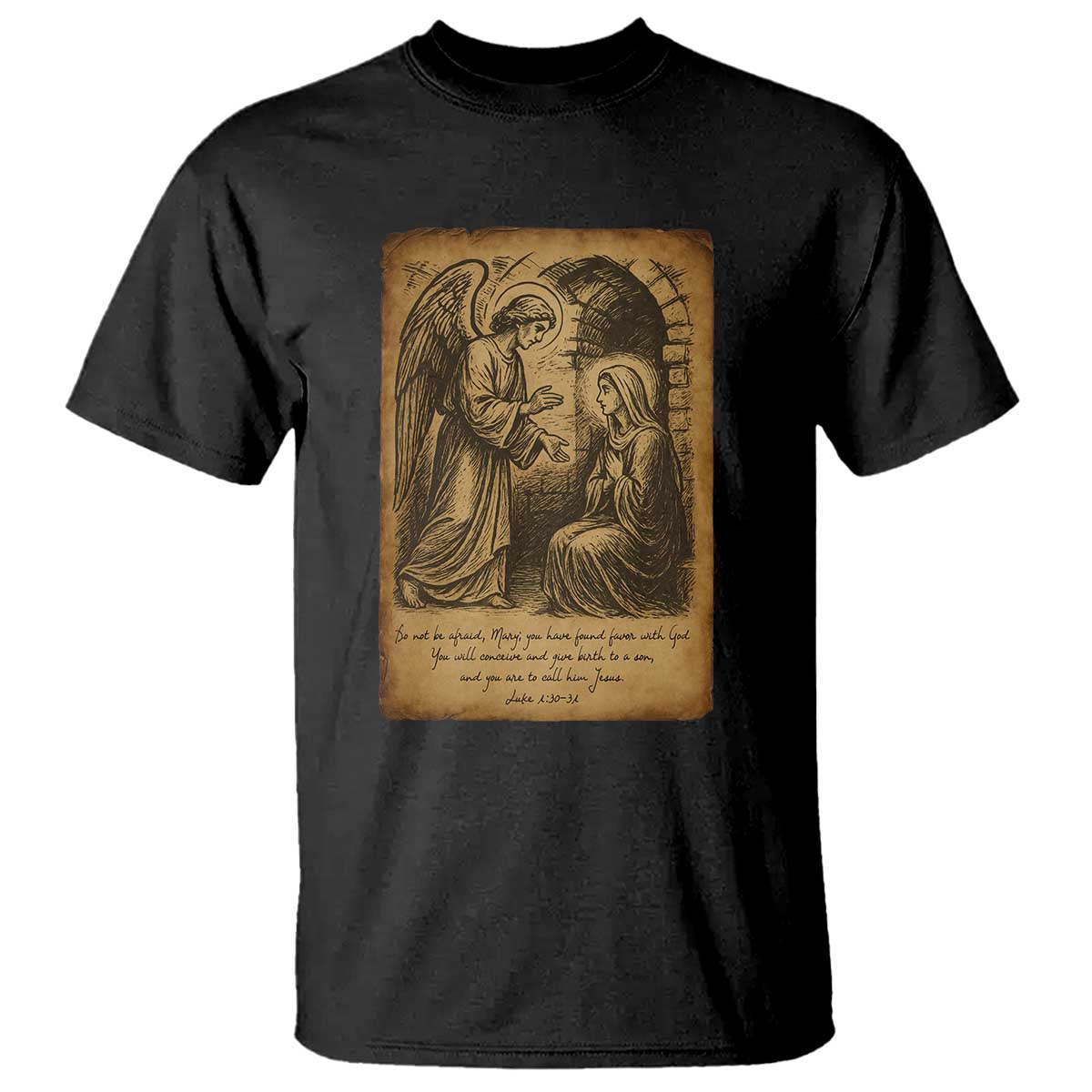 Virgin Mary T Shirt Angel Gabriel Luke 1:30 Christian TS14 Black Print Your Wear
