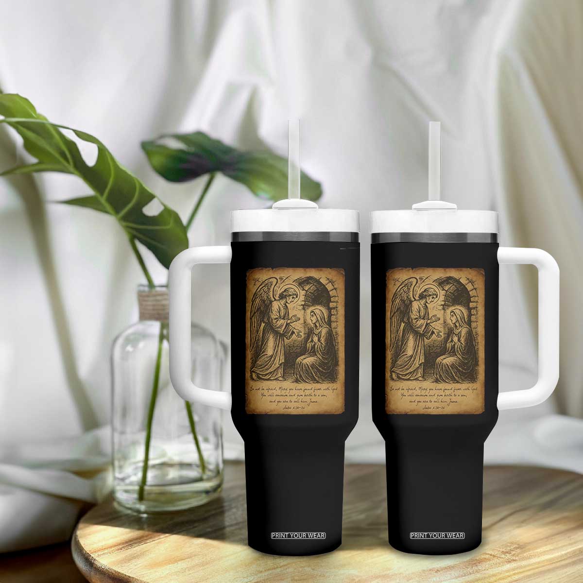 Virgin Mary Tumbler With Handle Angel Gabriel Luke 1:30 Christian TS14 Print Your Wear
