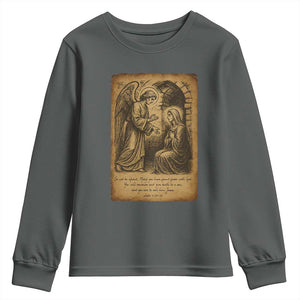 Virgin Mary Youth Sweatshirt Angel Gabriel Luke 1:30 Christian TS14 Dark Heather Print Your Wear