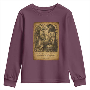 Virgin Mary Youth Sweatshirt Angel Gabriel Luke 1:30 Christian TS14 Maroon Print Your Wear