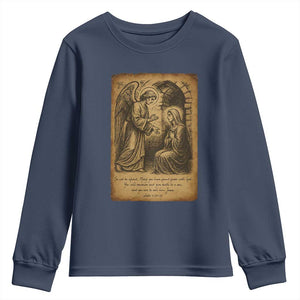 Virgin Mary Youth Sweatshirt Angel Gabriel Luke 1:30 Christian TS14 Navy Print Your Wear