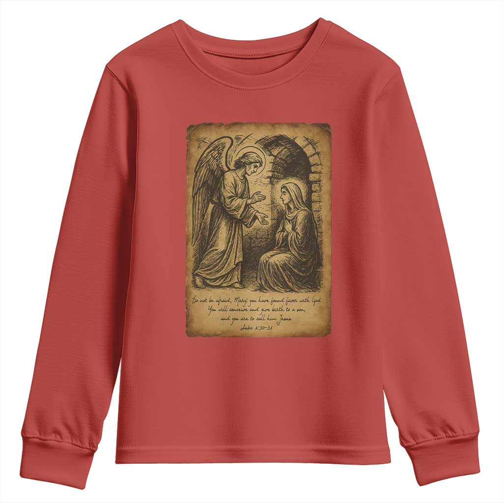 Virgin Mary Youth Sweatshirt Angel Gabriel Luke 1:30 Christian TS14 Red Print Your Wear