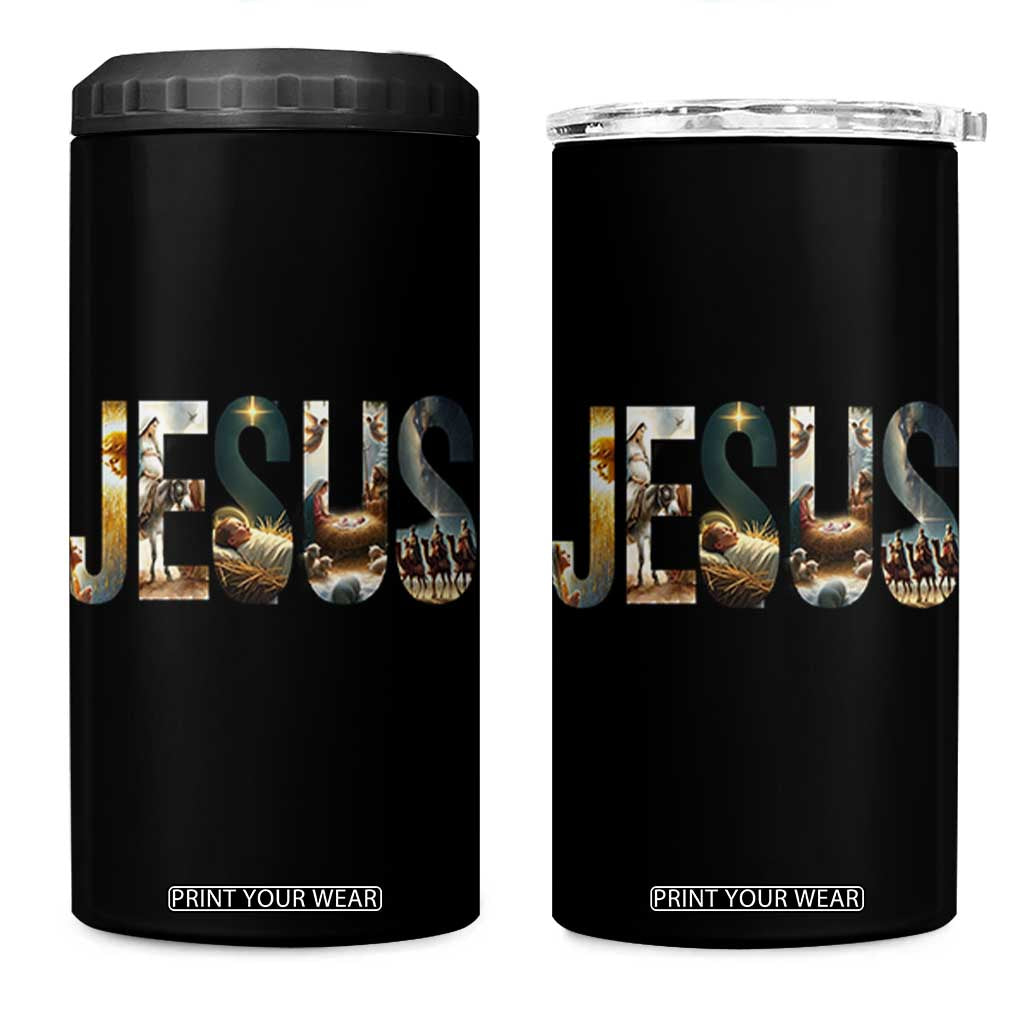 Jesus Christmas 4 in 1 Can Cooler Tumbler Nativity Holy Night Christian Faith TS14 One Size: 16 oz Black Print Your Wear