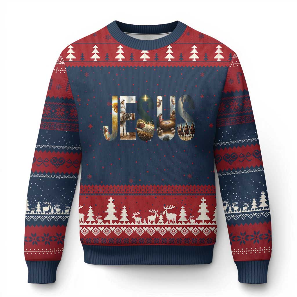 Jesus Xmas Ugly Christmas Sweater Nativity Holy Night Christian Faith TS14 Navy Red Print Your Wear