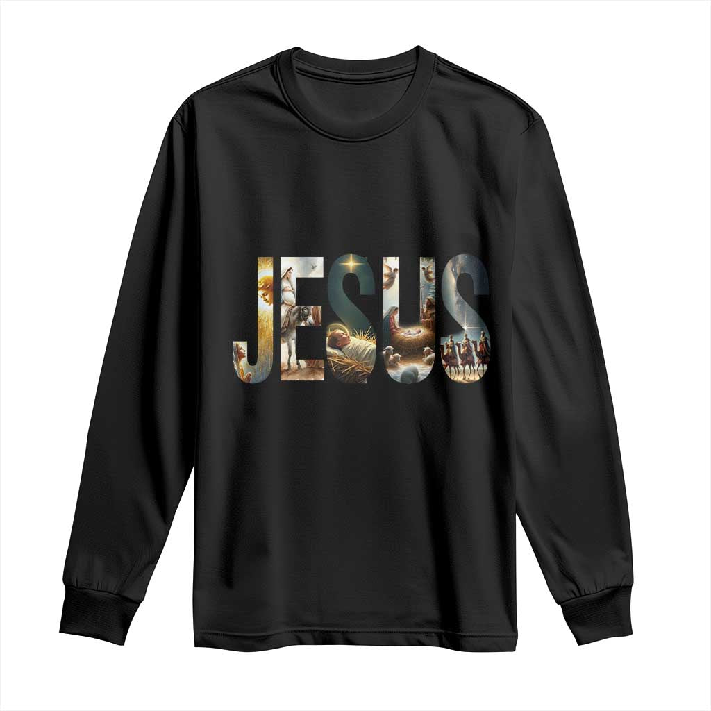 Jesus Christmas Long Sleeve Shirt Nativity Holy Night Christian Faith - Print Your Wear