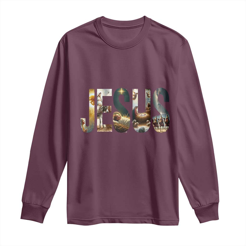 Jesus Christmas Long Sleeve Shirt Nativity Holy Night Christian Faith TS14 Maroon Print Your Wear