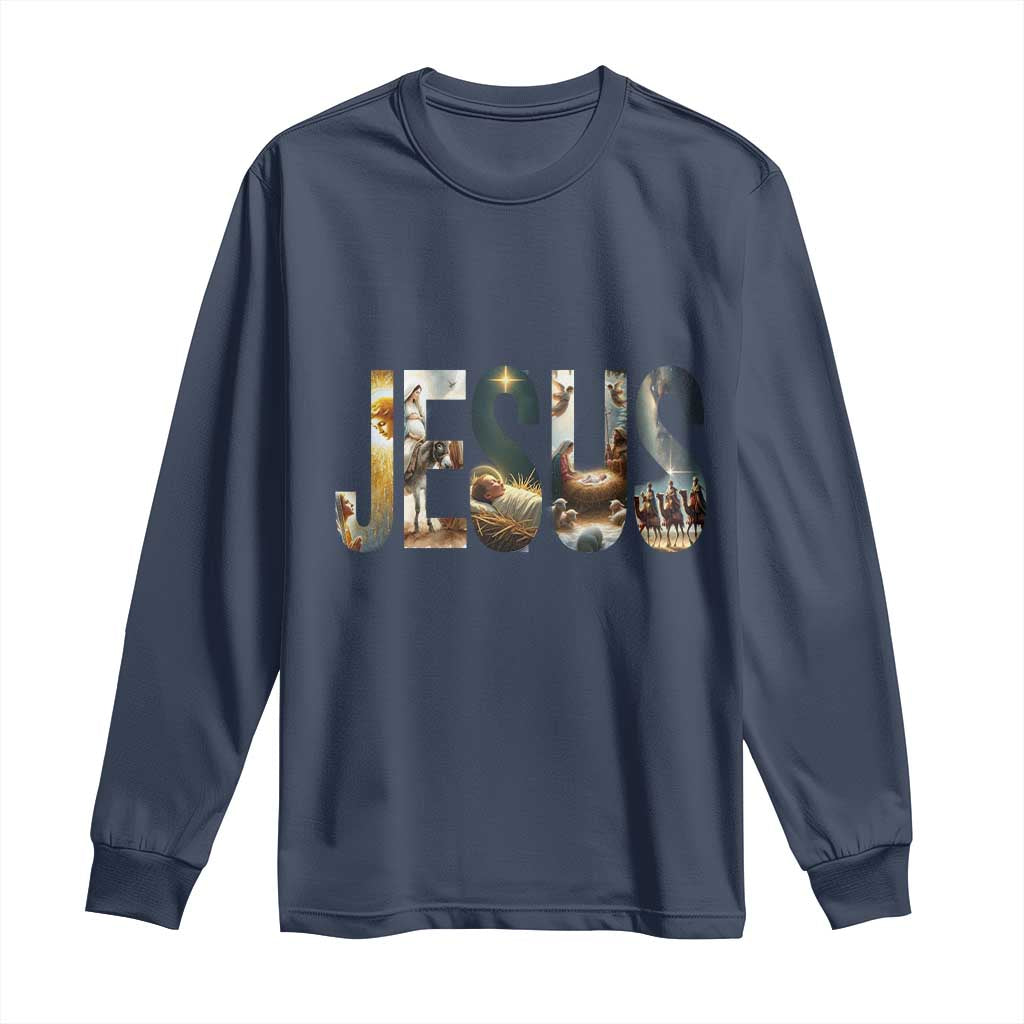 Jesus Christmas Long Sleeve Shirt Nativity Holy Night Christian Faith TS14 Navy Print Your Wear