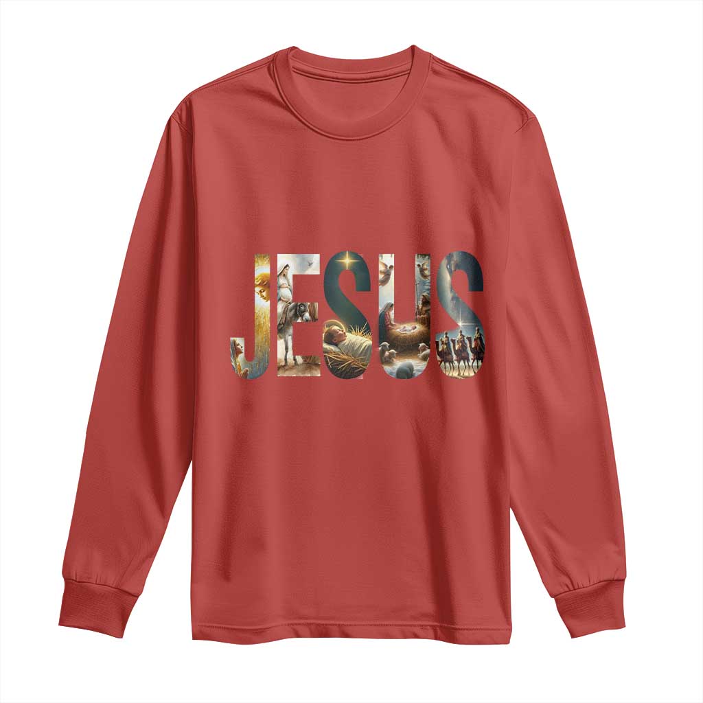 Jesus Christmas Long Sleeve Shirt Nativity Holy Night Christian Faith TS14 Red Print Your Wear