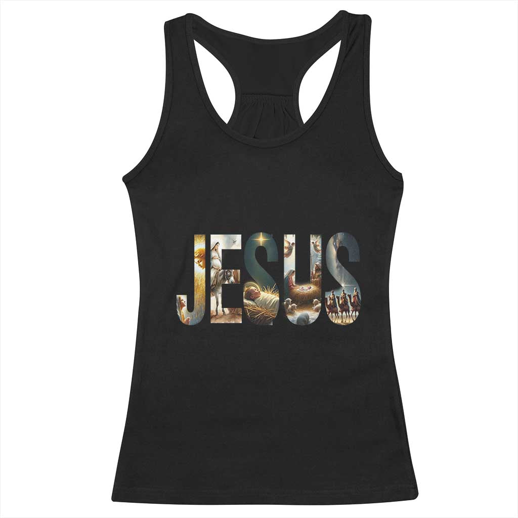 Jesus Christmas Racerback Tank Top Nativity Holy Night Christian Faith - Print Your Wear