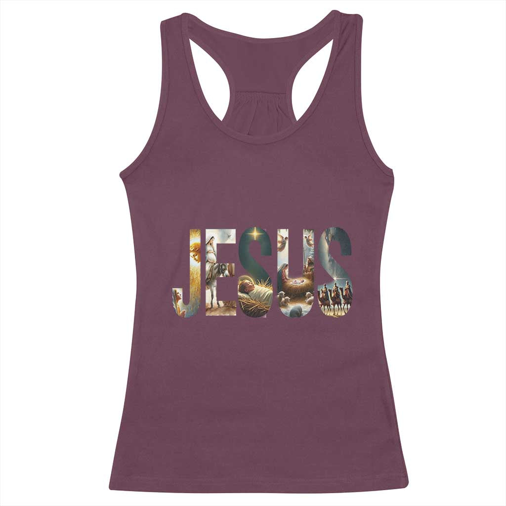Jesus Christmas Racerback Tank Top Nativity Holy Night Christian Faith TS14 Maroon Print Your Wear