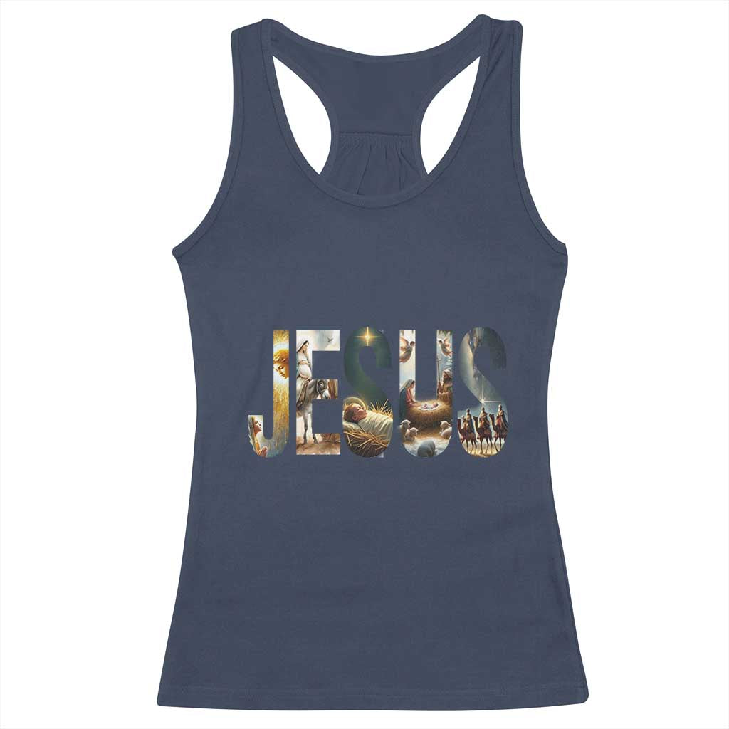 Jesus Christmas Racerback Tank Top Nativity Holy Night Christian Faith TS14 Navy Print Your Wear