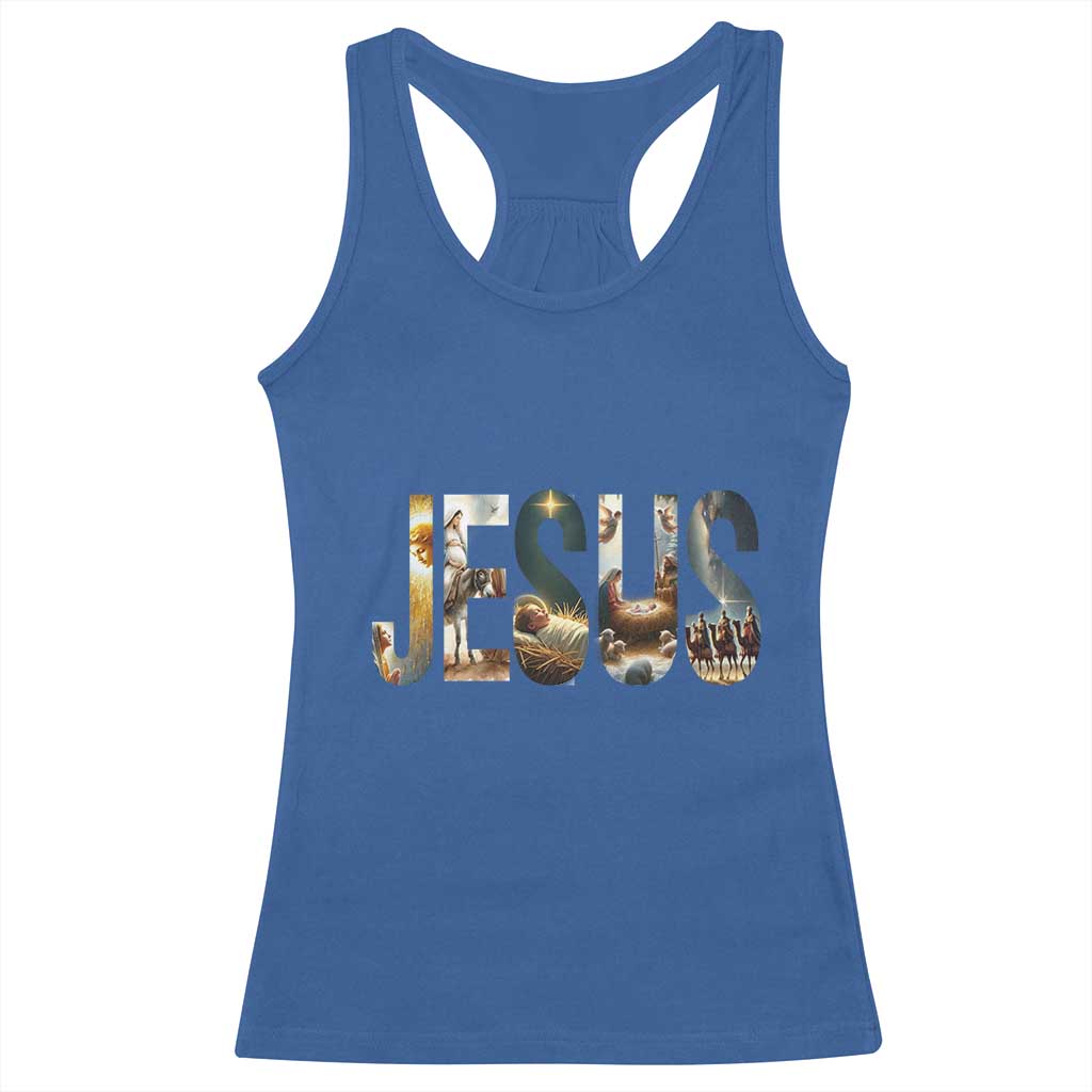 Jesus Christmas Racerback Tank Top Nativity Holy Night Christian Faith TS14 Royal Blue Print Your Wear