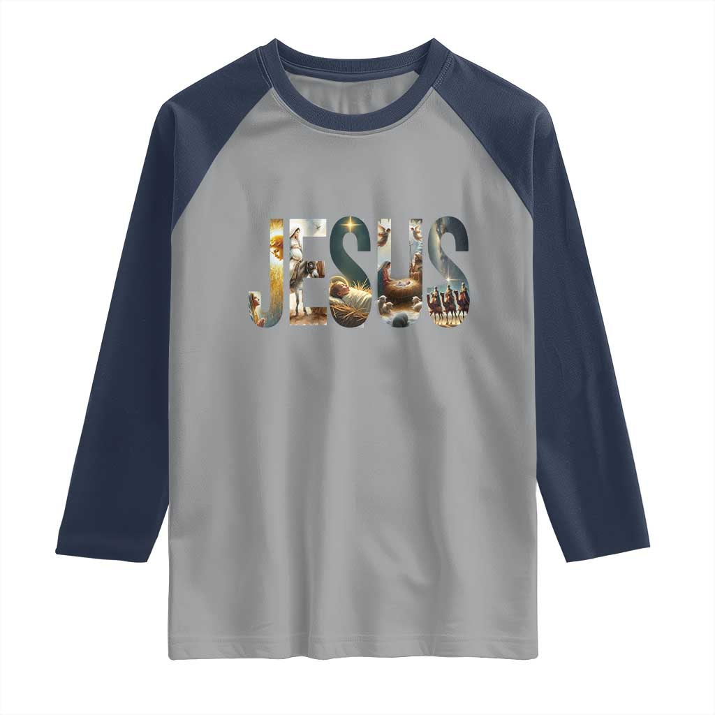 Jesus Christmas Raglan Shirt Nativity Holy Night Christian Faith TS14 Sport Gray Navy Print Your Wear