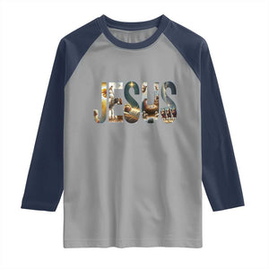 Jesus Christmas Raglan Shirt Nativity Holy Night Christian Faith TS14 Sport Gray Navy Print Your Wear