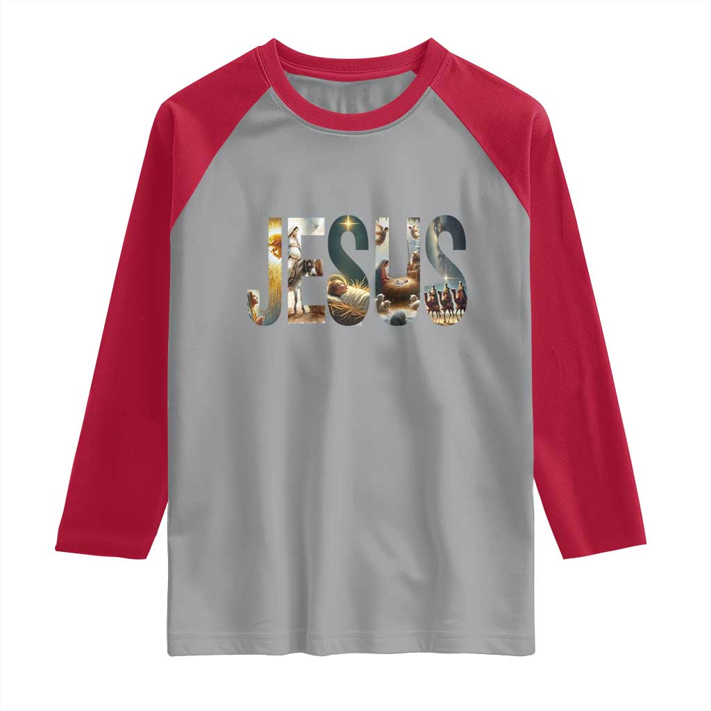 Jesus Christmas Raglan Shirt Nativity Holy Night Christian Faith TS14 Sport Gray Red Print Your Wear