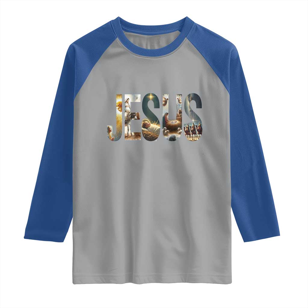 Jesus Christmas Raglan Shirt Nativity Holy Night Christian Faith TS14 Sport Gray Royal Print Your Wear