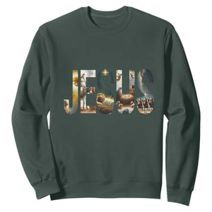 Jesus Christmas Sweatshirt Nativity Holy Night Christian Faith - Print Your Wear