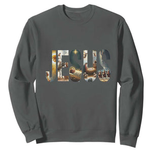 Jesus Christmas Sweatshirt Nativity Holy Night Christian Faith - Print Your Wear