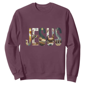 Jesus Christmas Sweatshirt Nativity Holy Night Christian Faith - Print Your Wear